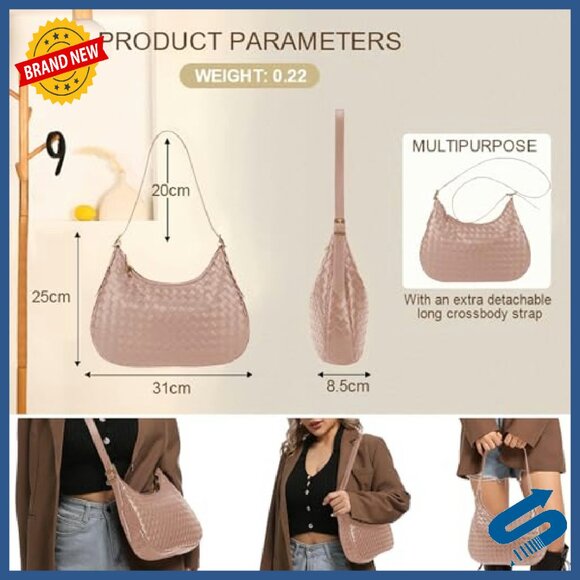 Woven Leather Crossbody Bag with Zipper Adjustable Strap Lightweight Tote - Picture 3 of 8